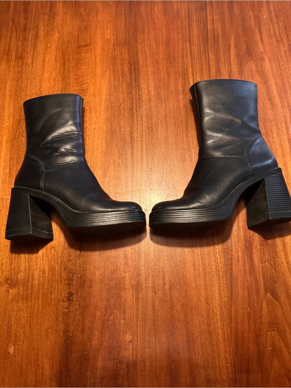 Fantasie Black Platform Block Heel Ankle Boots